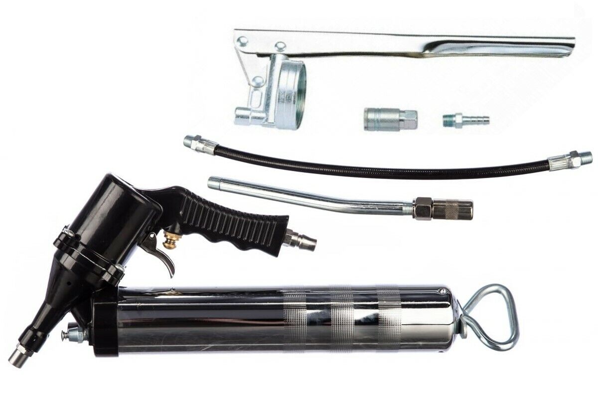 INGRASSATORE PNEUMATICO AD ARIA E MANUALE 400CC PISTOLA POMPA CON TUBI KIT 6 PZ