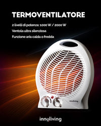 Innoliving Termoventilatore Scaldabagno Stufetta 2000W INN-580 con 2 Livelli di Potenza