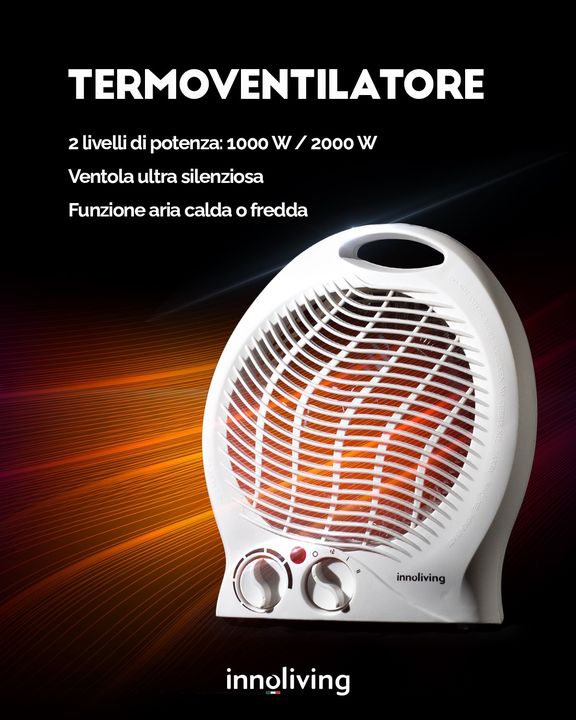 Innoliving Termoventilatore Scaldabagno Stufetta 2000W INN-580 con 2 Livelli di Potenza