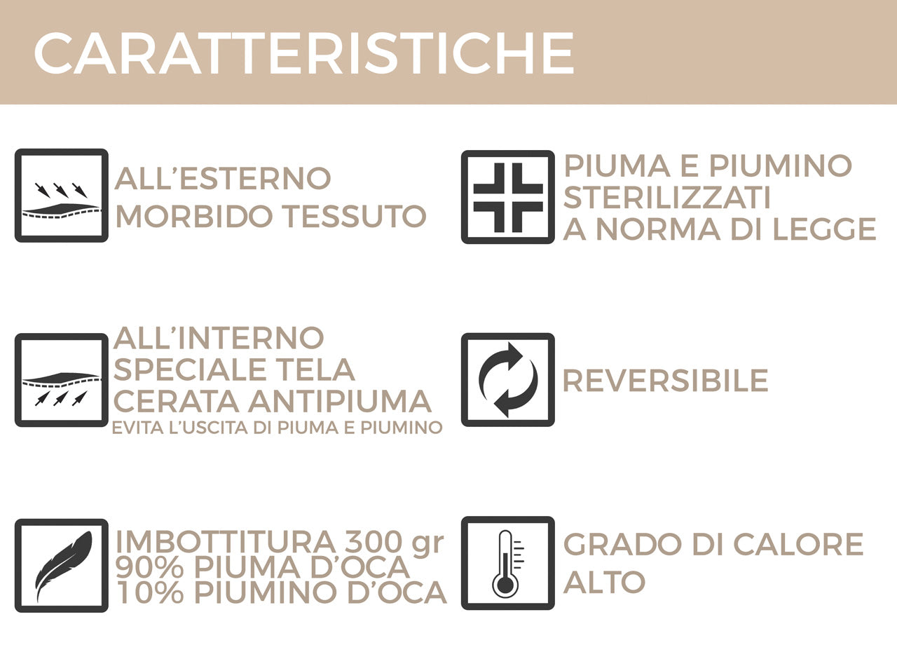 Interno Imbottitura Piumino Invernale 300gr/mq In Piuma D'Oca Bicolor - Matrimoniale - Panna-Tortora