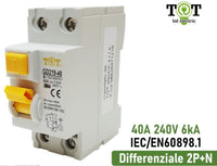 INTERRUTTORE DIFFERENZIALE 40A PER BARRA DIN 2 MODULI 2P+N 240V 6KA SENSIBILITA' 30mA