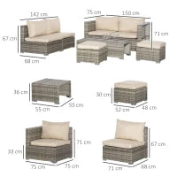 Salotto da Giardino in Rattan PE da 8 Pezzi con Poltrone, Tavolini e Sgabelli, Beige