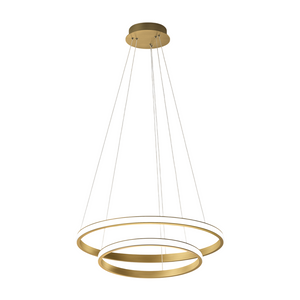 Lampadario led Iole S2 40W dimmerabile - Sospensione moderna oro spazzolato a doppio anello, luce calda 3000K, 2000lm, design elegante