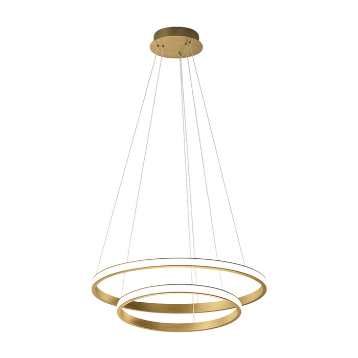 Lampadario led Iole S2 40W dimmerabile - Sospensione moderna oro spazzolato a doppio anello, luce calda 3000K, 2000lm, design elegante