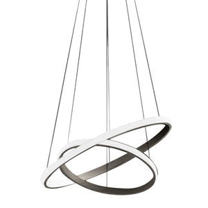 Lampadario led Iole S2 40W dimmerabile - Sospensione moderna titanio a doppio anello, luce calda 3000K, 2000lm, design elegante