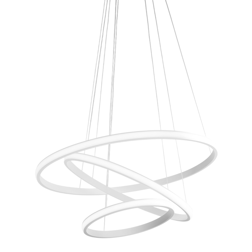 Lampadario led Iole S3 60W dimmerabile - Sospensione moderna a 3 anelli in alluminio bianco, luce calda 3000K, 3000lm, design elegante