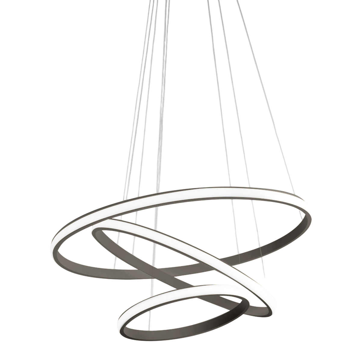 Lampadario led Iole S3 60W dimmerabile - Sospensione moderna a 3 anelli in alluminio titanio, luce calda 3000K, 3000lm, design elegante