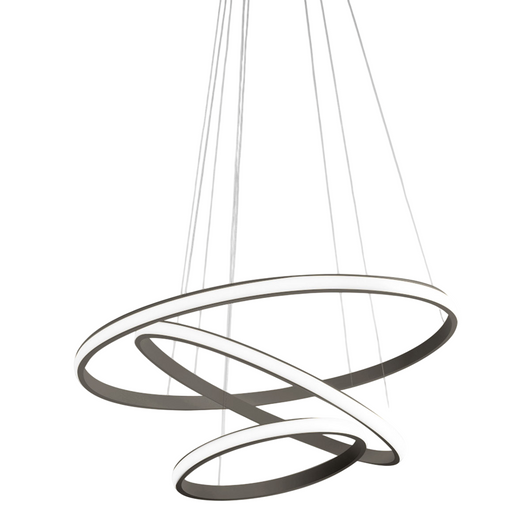 Lampadario led Iole S3 60W dimmerabile - Sospensione moderna a 3 anelli in alluminio titanio, luce calda 3000K, 3000lm, design elegante