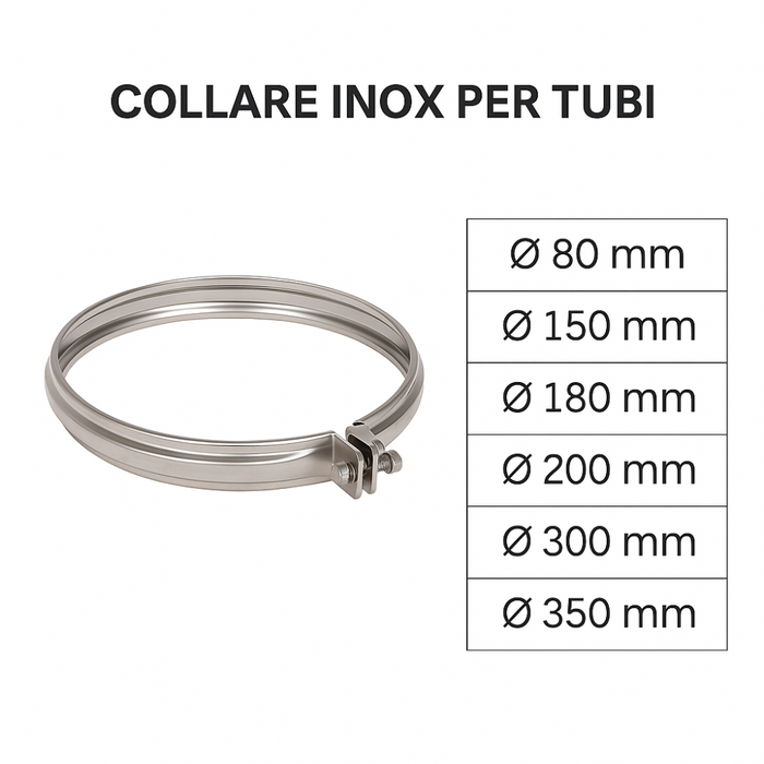 Fascetta bloccaggio monoparete acciaio inox canna fumaria collare tubature *** misura Ø 200 mm, confezione 1