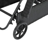 Lettino Prendisole da Giardino con Ruote, Sedia a Sdraio per Spiaggia con Altezza Regolabile in Rattan, Nero e Crema, 200x73x103cm