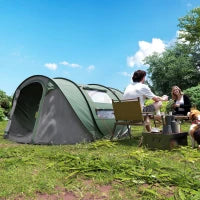 Tenda da Campeggio Pop Up 2 Posti con 2 Porte, 4 Finestre e Telo Impermeabile, 263.5x220x123 cm, Verde Scuro