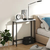 Tavolo Consolle da Ingresso con Piano Effetto Marmo, in Legno e Acciaio, 75x24x76 cm, Bianco e Nero