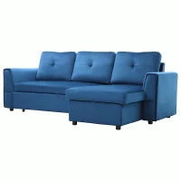 Divano Letto Angolare 3 Posti Effetto Velluto e Chaise Longue con Contenitore, 232x141x85cm, Blu