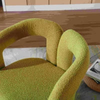 Poltrona Girevole Imbottita in Stoffa Bouclé, Design a Botte per Salotto e Ufficio, Verde Oliva