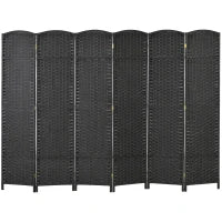 Paravento Divisorio da Interni Pieghevole a 6 Ante Intrecciato, 240x170 cm, Nero