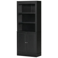 Credenza Cucina in Legno con Ripiani e Armadietto 2 Ante con Mensole Regolabili, 74.6x35.5x182.5cm