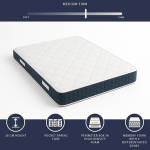 Materasso matrimoniale 160 X 200 Molle Insacchettate e Memory Foam | Altezza 30 cm | Anallergico e traspirante | Dispositivo Medico Classe 1 | Prodotto in Italia