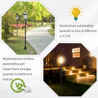 Set 2 Lampioni Solari per Giardino con 2 LED e Accensione Automatica, Nero