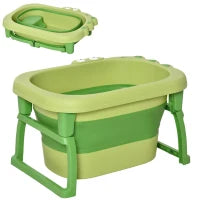 Vaschetta Bagnetto Pieghevole per Bimbi 0-6 Anni in Plastica Antiscivolo Verde, 75.3x55.4x43cm