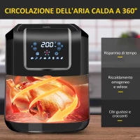 Friggitrice ad Aria 8 in 1 da 6.5 Litri 1700W, con 12 Programmi, Accessori e Schermo LED Nera