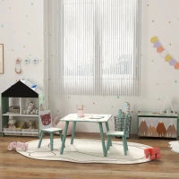 Set Tavolo e Sedie 3 Pezzi per Bambini 3-8 Anni in MDF e Legno di Pino, Verde
