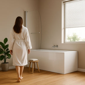 Parete sopra vasca anta singola vetro temperato 140x90cm orientabile 180 gradi *** tipo di cristallo trasparente, con...