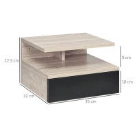 Set di 2 Comodini Sospesi Moderni con Cassetto e Mensola Superiore, 35x32x22.5cm, Rovere e Nero