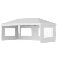 Gazebo da esterno bianco con Finestre Regolabile in Altezza e tende Removibili 5.9x3x2.7m