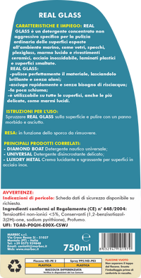 Detergente nautico non aggressivo REAL GLASS   750ML