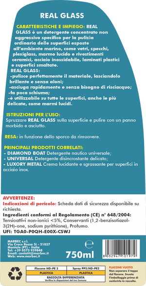 Detergente nautico non aggressivo REAL GLASS   750ML