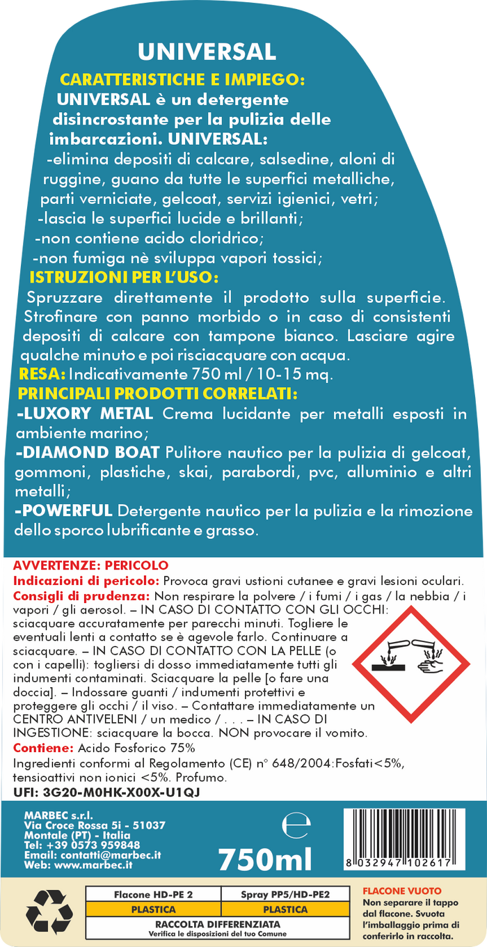 Detergente disincrostante nautico UNIVERSAL   750ML