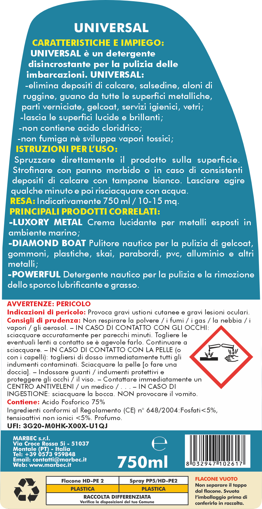 Detergente disincrostante nautico UNIVERSAL   750ML