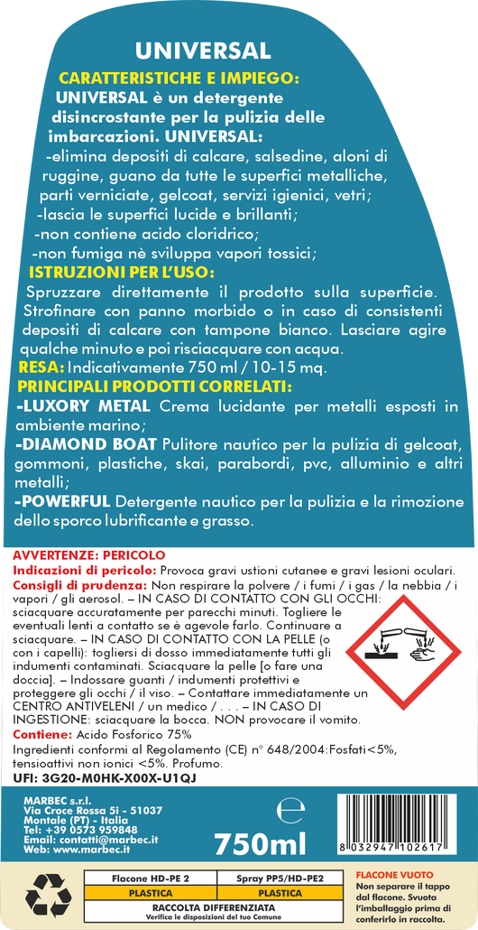Detergente disincrostante nautico UNIVERSAL   5LTx4Pz