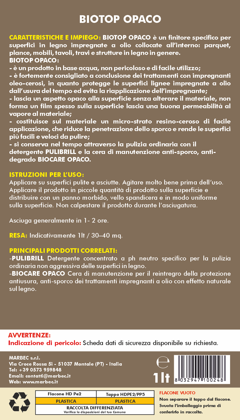 Cera per parquet BIOTOP OPACO   1LTx6Pz