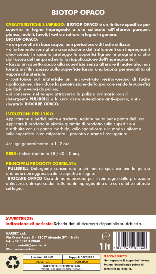 Cera per parquet BIOTOP OPACO   1LTx6Pz