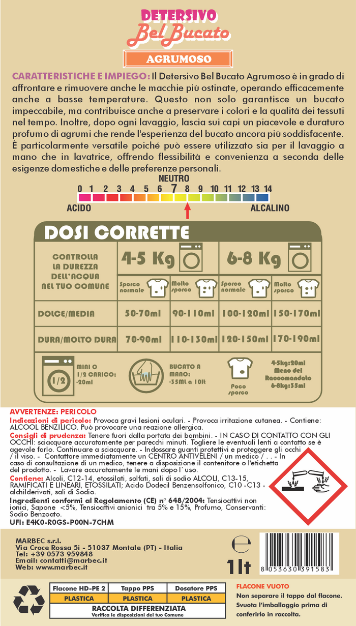 DETERSIVO BelBucato Agrumoso 1LTx6Pz