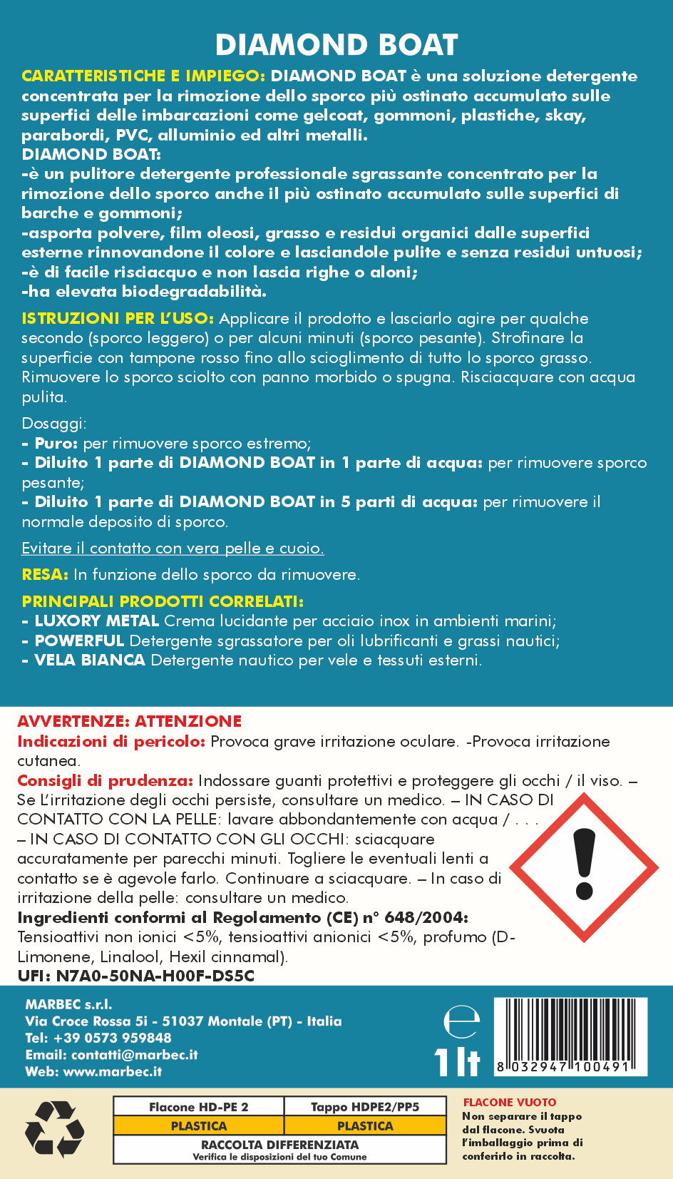 Detergente nautico multiuso DIAMOND BOAT   1LT