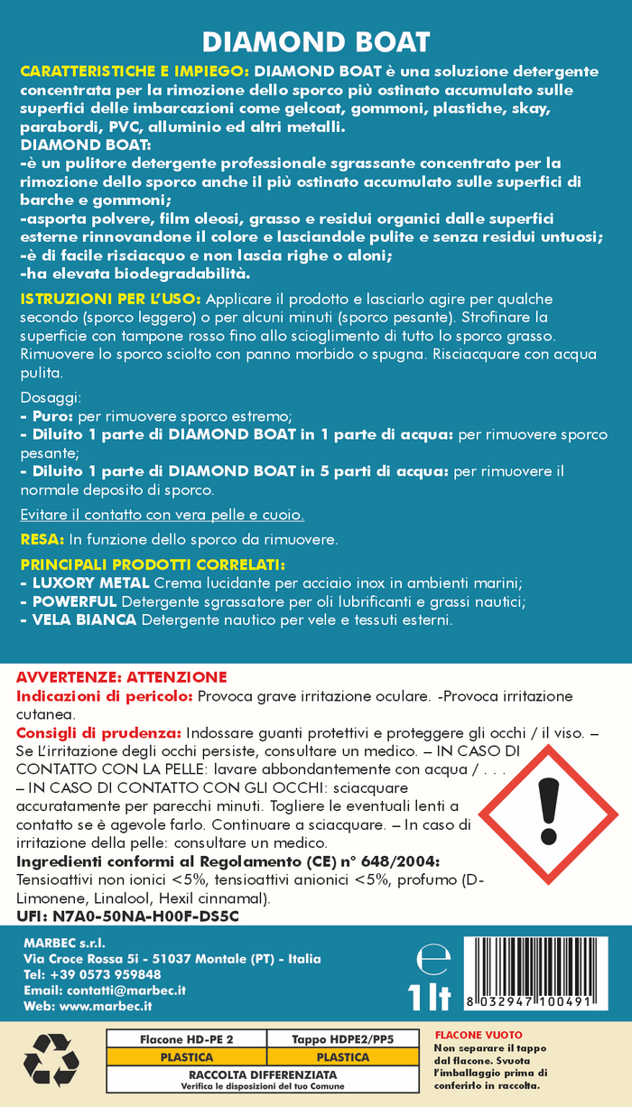 Detergente nautico multiuso DIAMOND BOAT   1LT