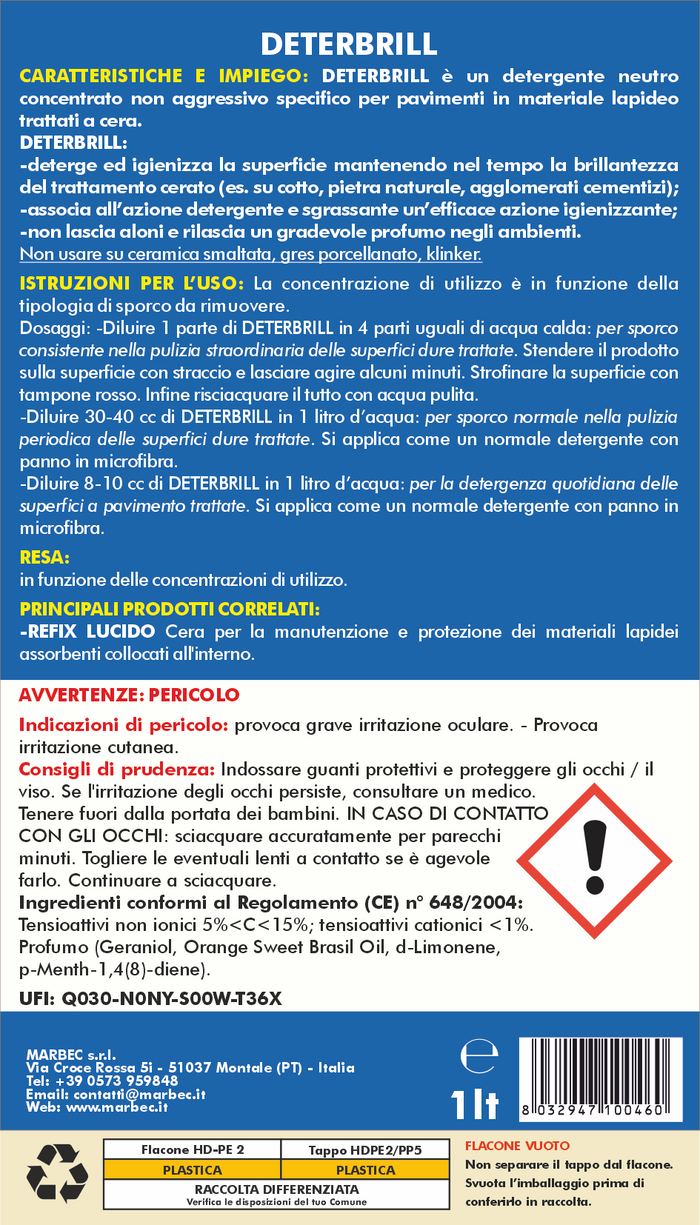 Pulizia pavimenti DETERBRILL   1LT