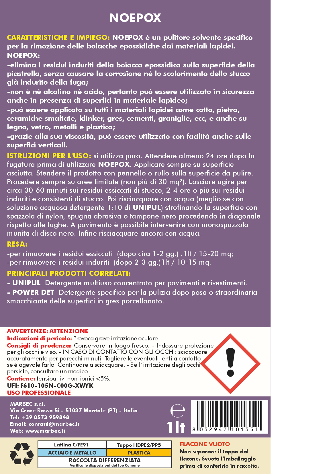 Come rimuovere boiacche epossidiche NOEPOX   1LT detergent + Tampone NERO