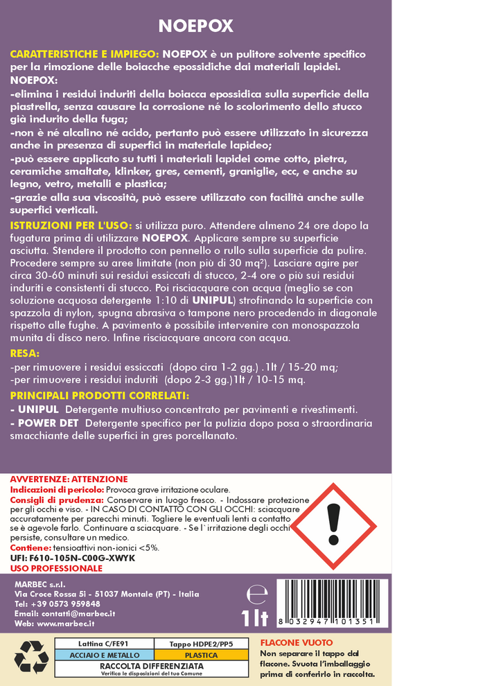 Come rimuovere boiacche epossidiche NOEPOX   1LTx6Pz