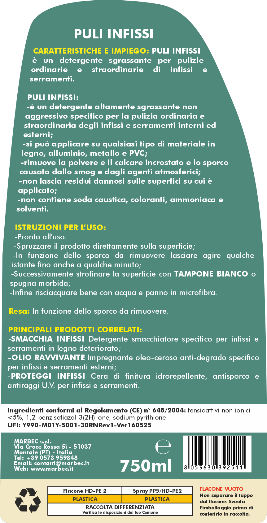 Puli Infissi 750ML+ TAMPONE BIANCO