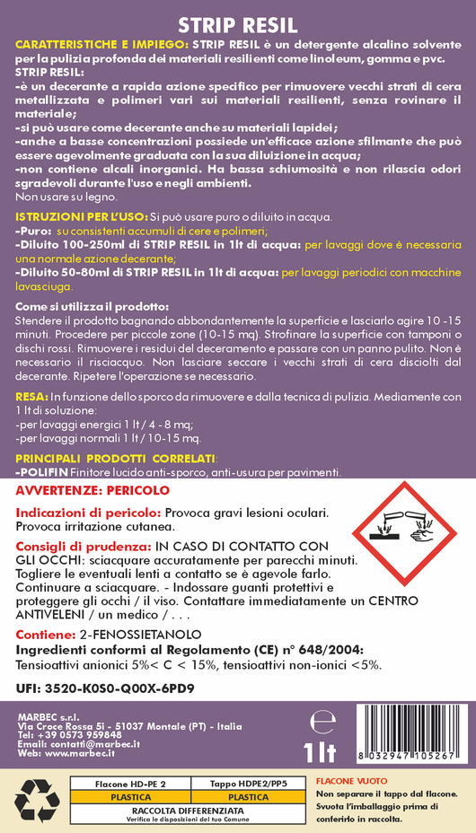 Pulizia linoleum STRIP RESIL   1LT