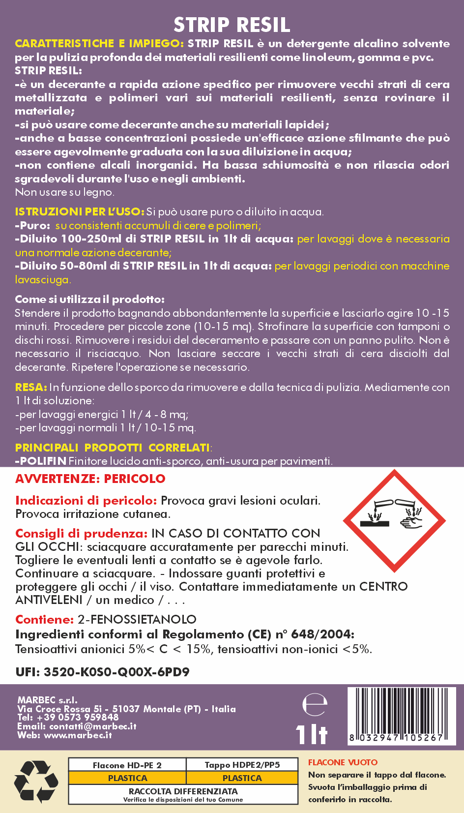 Pulizia linoleum STRIP RESIL   1LTx6Pz