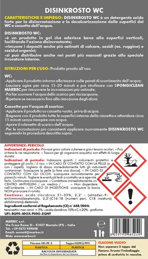 Detergente Acido in Gel per la Pulizia Disincrostante dei Water | DISINKROSTO WC 1LT