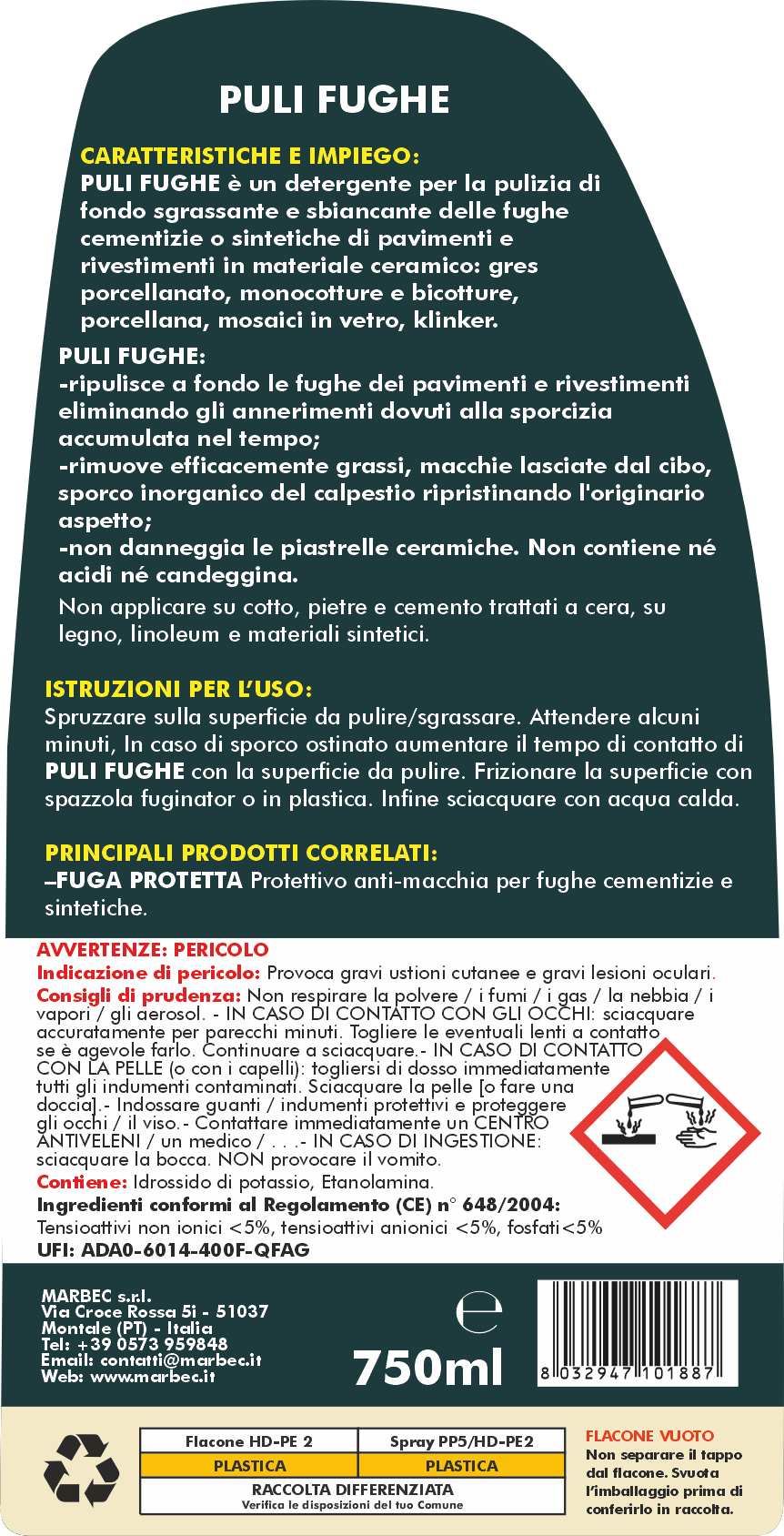 Come pulire le fughe dei pavimenti PULI FUGHE   750ML