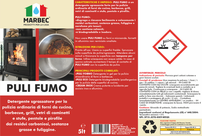 Detergente Rapido per Forni, Barbecue e Vetri Caminetti | PULI FUMO 5LTx4Pz
