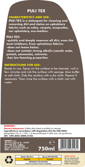 Detergente per pulire divano, tappeti e moquette PULI TEX   750ML
