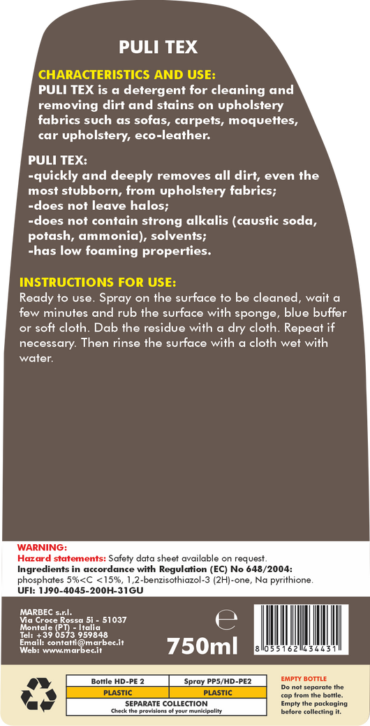 Detergente per pulire divano, tappeti e moquette PULI TEX   750MLx6Pz