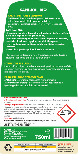 Anticalcare SANI-KAL BIO   750MLx6Pz